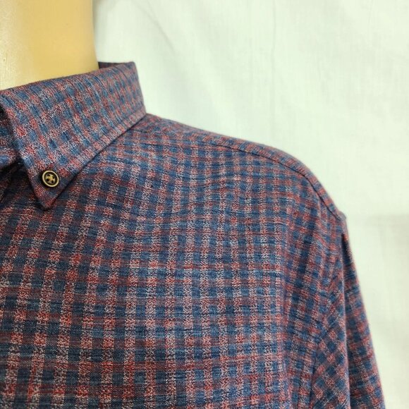 ROWM Mens Long Sleeve Button Up Check Blue Burgundy Shirt Tall Size XLT (10) - Picture 3 of 10